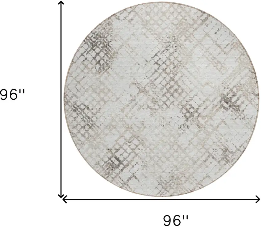 8' Taupe Beige And Brown Round Geometric Washable Indoor Outdoor Area Rug Photo 3