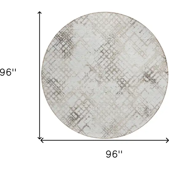 8' Taupe Beige And Brown Round Geometric Washable Indoor Outdoor Area Rug Photo 3