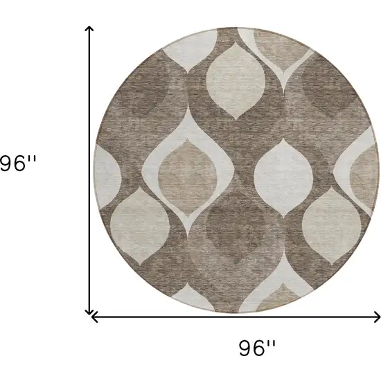 8' Taupe Beige And Brown Round Ogee Washable Indoor Outdoor Area Rug Photo 8