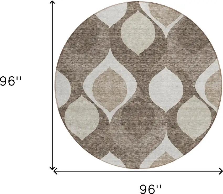 8' Taupe Beige And Brown Round Ogee Washable Indoor Outdoor Area Rug Photo 8