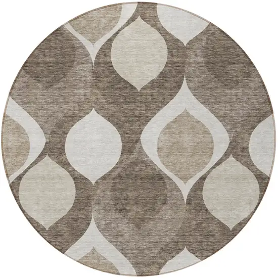 8' Taupe Beige And Brown Round Ogee Washable Indoor Outdoor Area Rug Photo 5