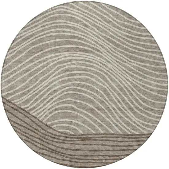 8' Taupe Beige And Brown Round Striped Washable Indoor Outdoor Area Rug Photo 4