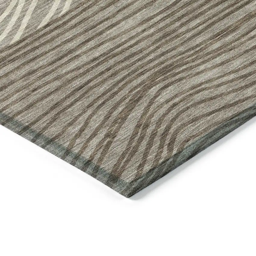 8' Taupe Beige And Brown Round Striped Washable Indoor Outdoor Area Rug Photo 5