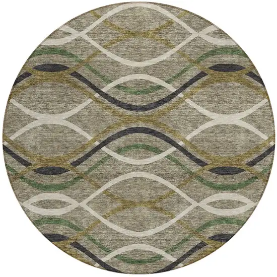 8' Taupe Beige And Charcoal Round Abstract Washable Indoor Outdoor Area Rug Photo 5