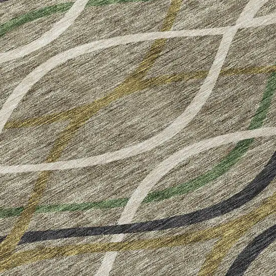8' Taupe Beige And Charcoal Round Abstract Washable Indoor Outdoor Area Rug Photo 9
