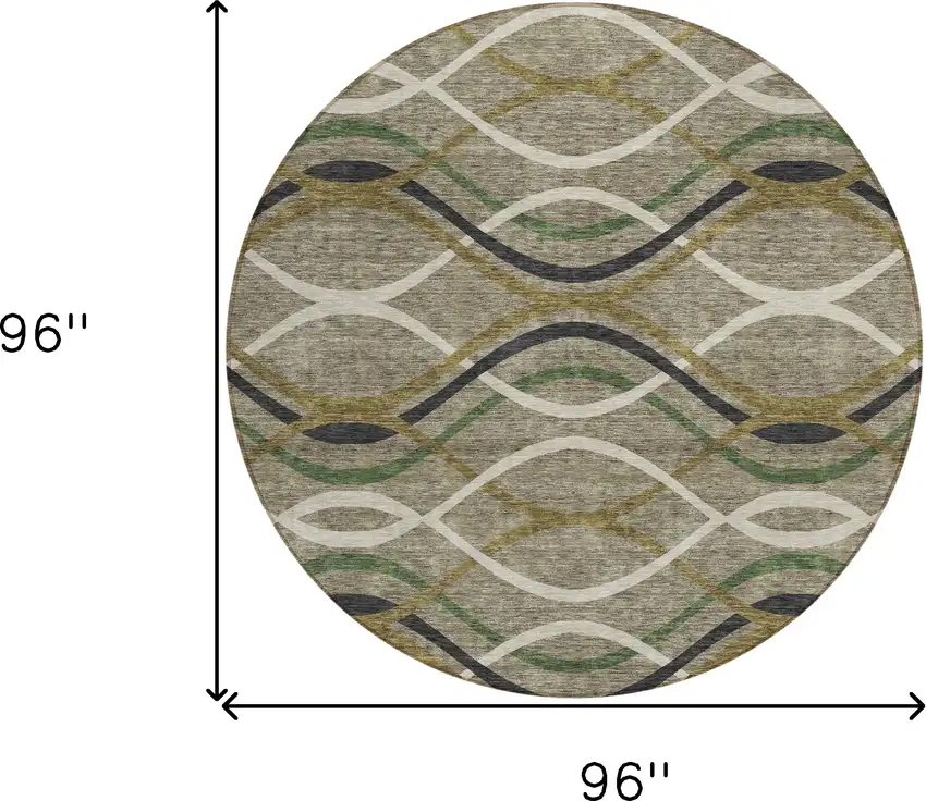 8' Taupe Beige And Charcoal Round Abstract Washable Indoor Outdoor Area Rug Photo 8