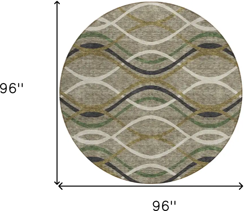 8' Taupe Beige And Charcoal Round Abstract Washable Indoor Outdoor Area Rug Photo 8