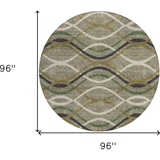 8' Taupe Beige And Charcoal Round Abstract Washable Indoor Outdoor Area Rug Photo 8