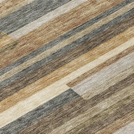 8' Taupe Beige And Charcoal Round Striped Washable Indoor Outdoor Area Rug Photo 9