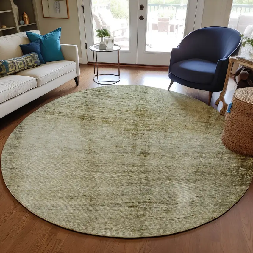 8' Taupe Beige And Chocolate Round Abstract Washable Indoor Outdoor Area Rug Photo 7
