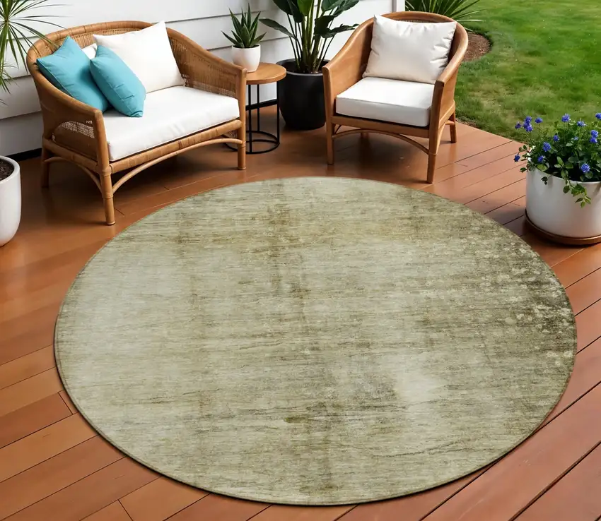 8' Taupe Beige And Chocolate Round Abstract Washable Indoor Outdoor Area Rug Photo 1