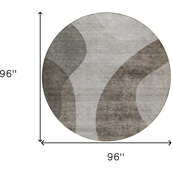 8' Taupe Beige And Chocolate Round Abstract Washable Indoor Outdoor Area Rug Photo 3