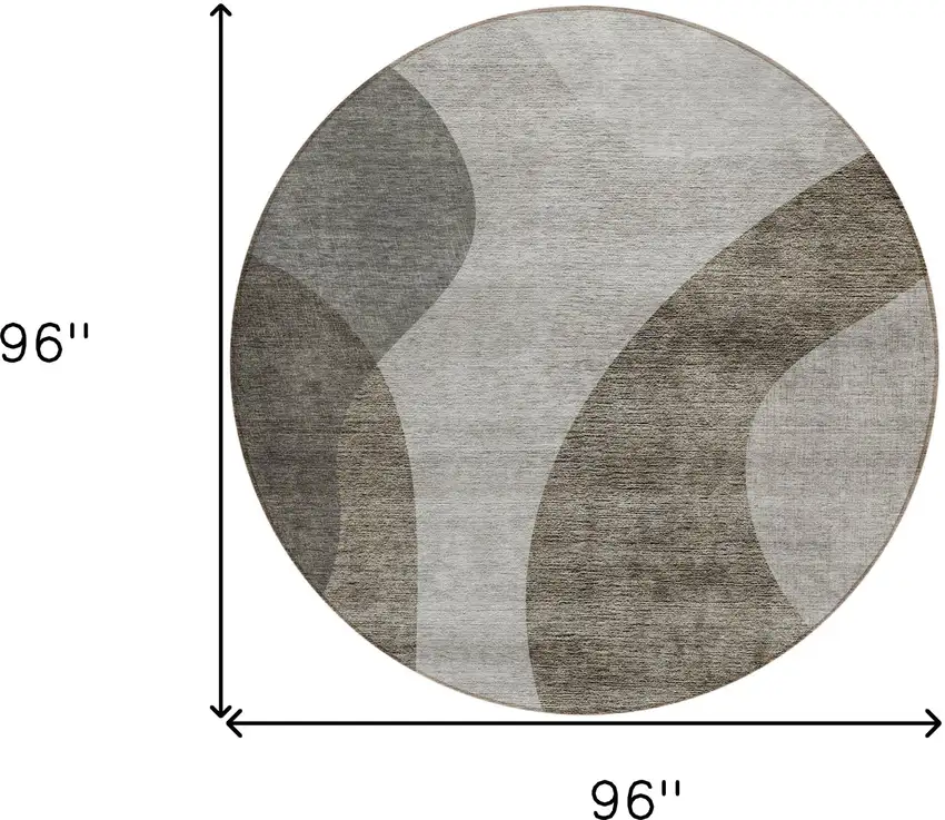 8' Taupe Beige And Chocolate Round Abstract Washable Indoor Outdoor Area Rug Photo 3