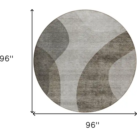 8' Taupe Beige And Chocolate Round Abstract Washable Indoor Outdoor Area Rug Photo 3