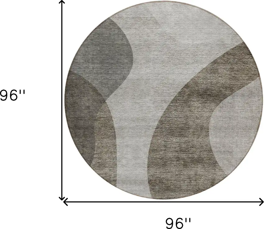 8' Taupe Beige And Chocolate Round Abstract Washable Indoor Outdoor Area Rug Photo 3
