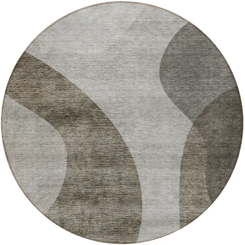 8' Taupe Beige And Chocolate Round Abstract Washable Indoor Outdoor Area Rug Photo 6