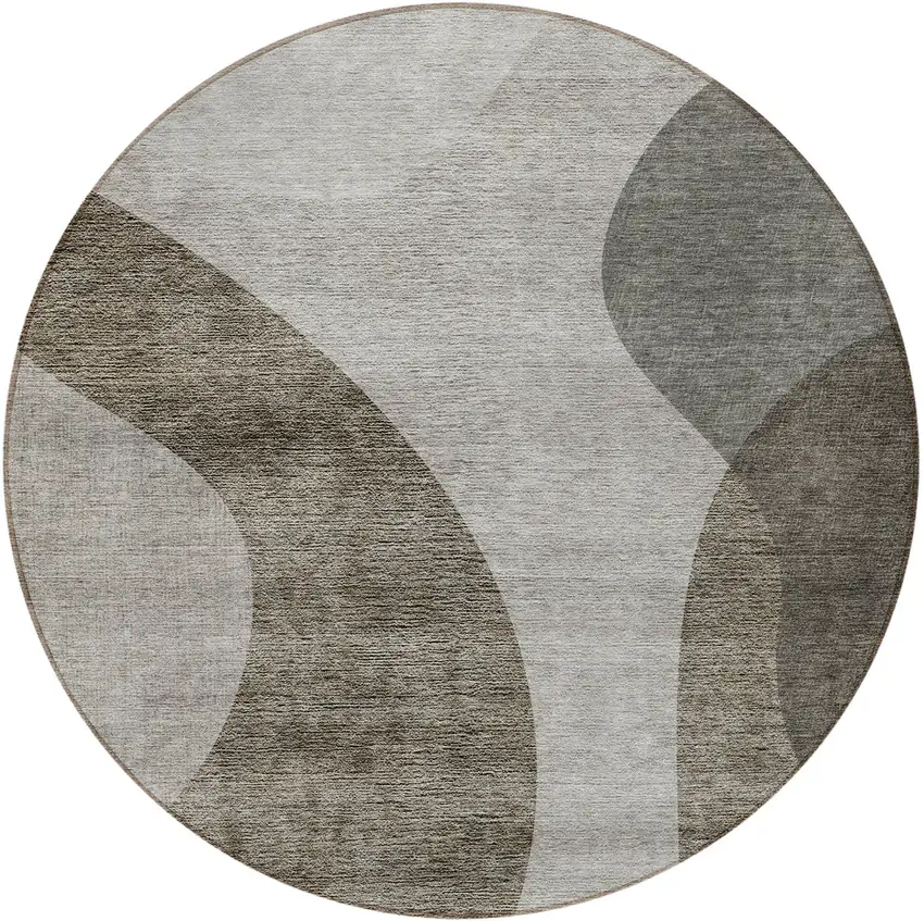 8' Taupe Beige And Chocolate Round Abstract Washable Indoor Outdoor Area Rug Photo 6
