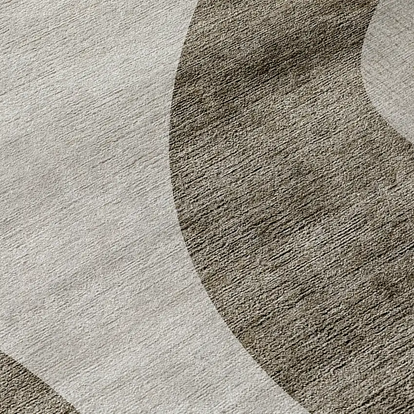 8' Taupe Beige And Chocolate Round Abstract Washable Indoor Outdoor Area Rug Photo 9