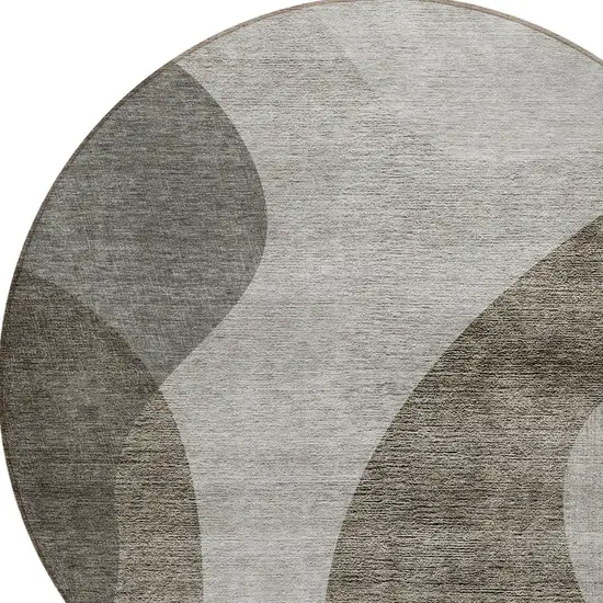8' Taupe Beige And Chocolate Round Abstract Washable Indoor Outdoor Area Rug Photo 5