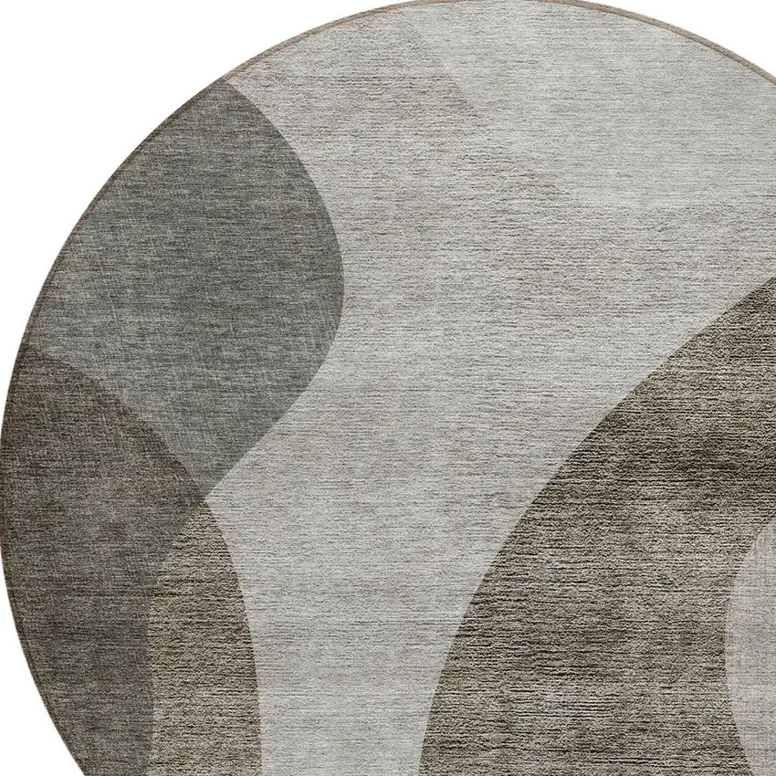 8' Taupe Beige And Chocolate Round Abstract Washable Indoor Outdoor Area Rug Photo 5