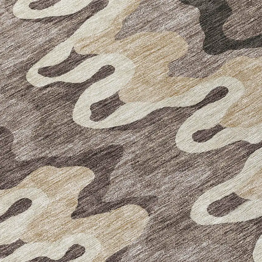8' Taupe Beige And Chocolate Round Abstract Washable Indoor Outdoor Area Rug Photo 8