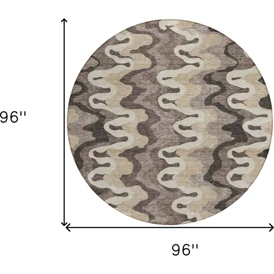 8' Taupe Beige And Chocolate Round Abstract Washable Indoor Outdoor Area Rug Photo 7