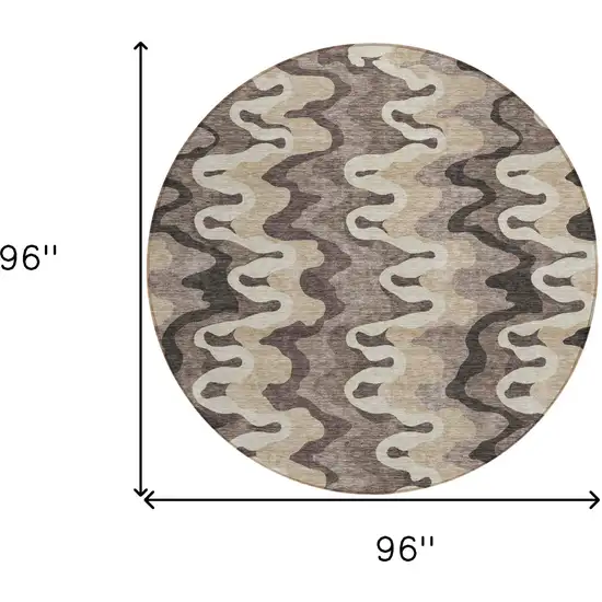 8' Taupe Beige And Chocolate Round Abstract Washable Indoor Outdoor Area Rug Photo 7