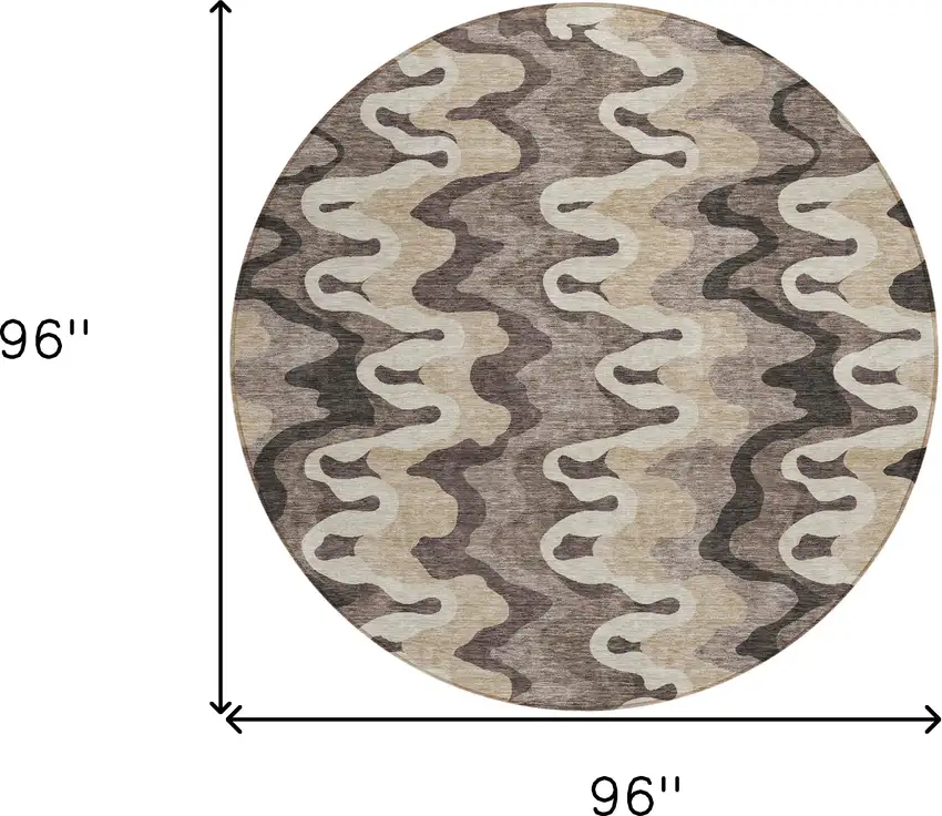 8' Taupe Beige And Chocolate Round Abstract Washable Indoor Outdoor Area Rug Photo 7