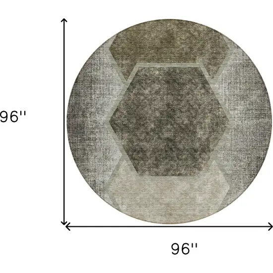 8' Taupe Beige And Chocolate Round Geometric Washable Indoor Outdoor Area Rug Photo 3