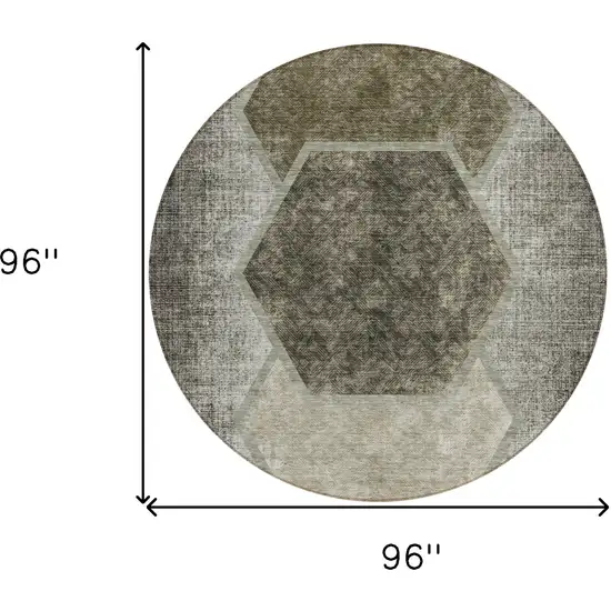 8' Taupe Beige And Chocolate Round Geometric Washable Indoor Outdoor Area Rug Photo 3