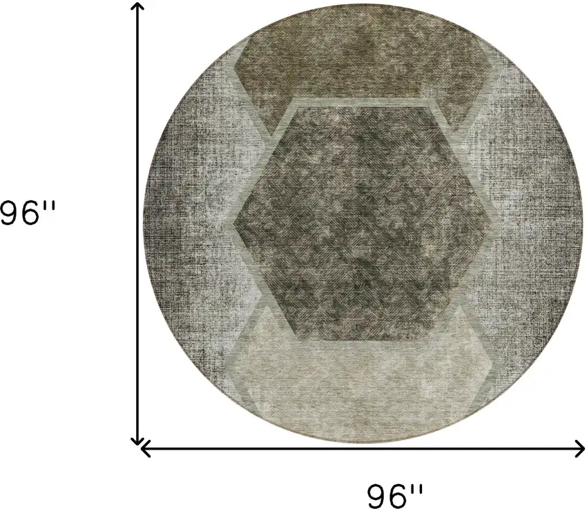 8' Taupe Beige And Chocolate Round Geometric Washable Indoor Outdoor Area Rug Photo 3