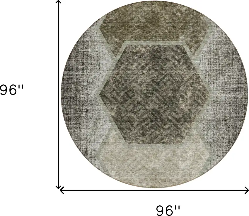 8' Taupe Beige And Chocolate Round Geometric Washable Indoor Outdoor Area Rug Photo 3