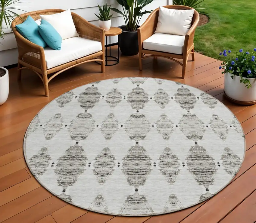 8' Taupe Beige And Coffee Round Moroccan Washable Indoor Outdoor Area Rug Photo 1