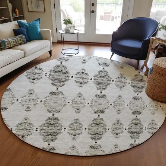 8' Taupe Beige And Coffee Round Moroccan Washable Indoor Outdoor Area Rug Photo 7