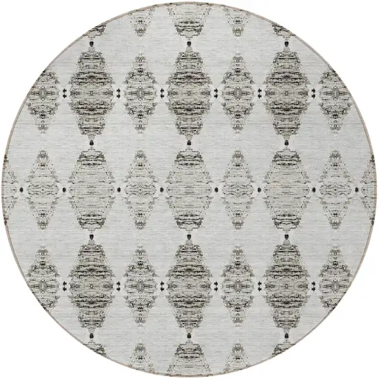 8' Taupe Beige And Coffee Round Moroccan Washable Indoor Outdoor Area Rug Photo 5
