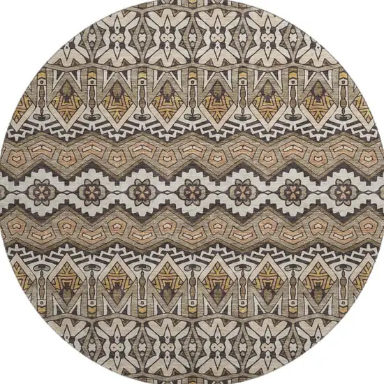 8' Taupe Beige And Copper Moroccan Washable Round Rug With UV Protection Photo 4