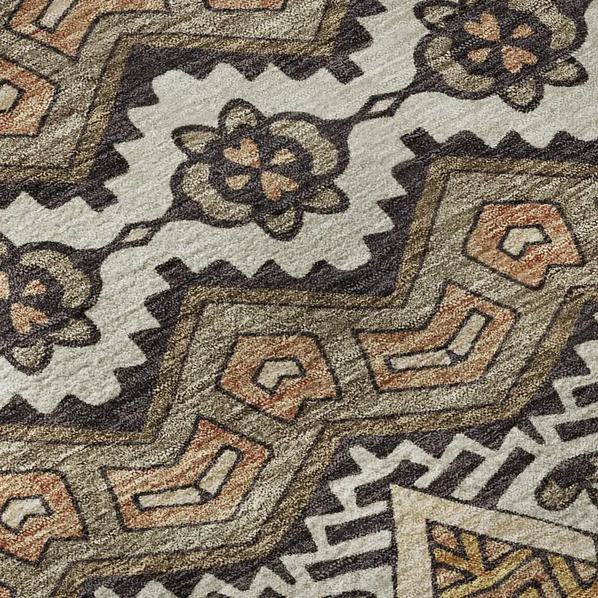 8' Taupe Beige And Copper Moroccan Washable Round Rug With UV Protection Photo 9