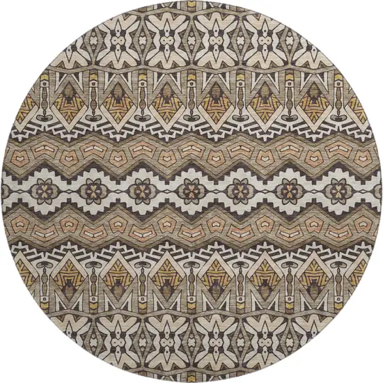 8' Taupe Beige And Copper Moroccan Washable Round Rug With UV Protection Photo 1