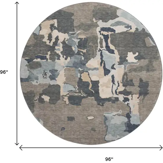 8' Taupe Beige And Cream Abstract Washable Round Rug With UV Protection Photo 9