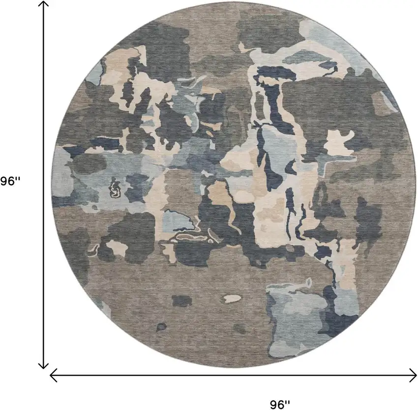 8' Taupe Beige And Cream Abstract Washable Round Rug With UV Protection Photo 9