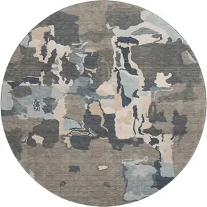 Photo of 8' Taupe Beige And Cream Abstract Washable Round Rug With UV Protection