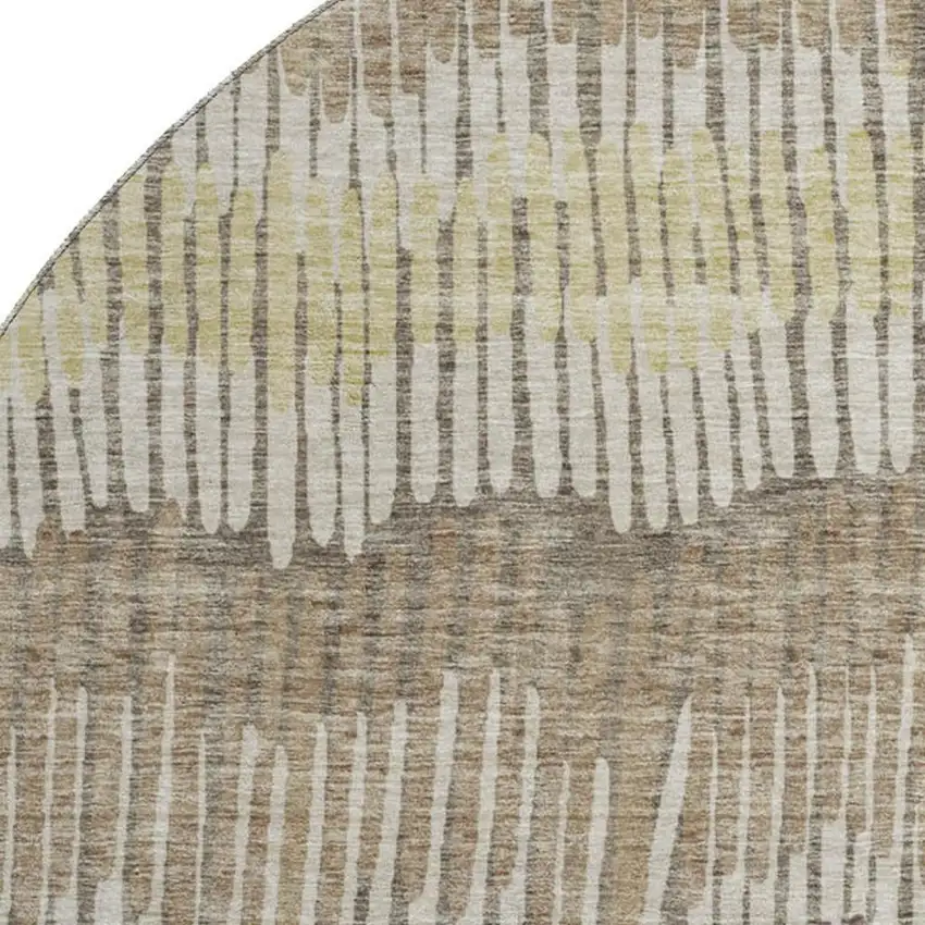 8' Taupe Beige And Cream Striped Washable Round Rug With UV Protection Photo 3