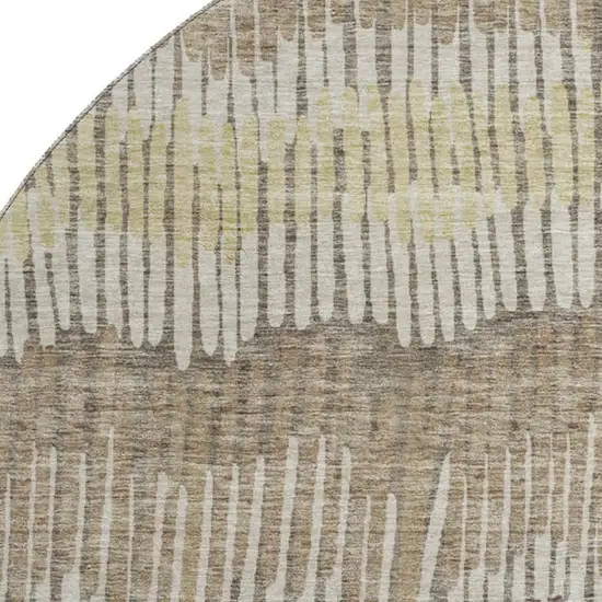 8' Taupe Beige And Cream Striped Washable Round Rug With UV Protection Photo 3