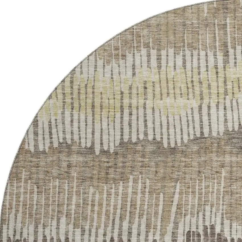 8' Taupe Beige And Cream Striped Washable Round Rug With UV Protection Photo 4
