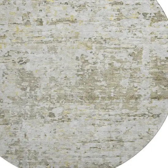 8' Taupe Beige And Gold Abstract Washable Round Rug With UV Protection Photo 2
