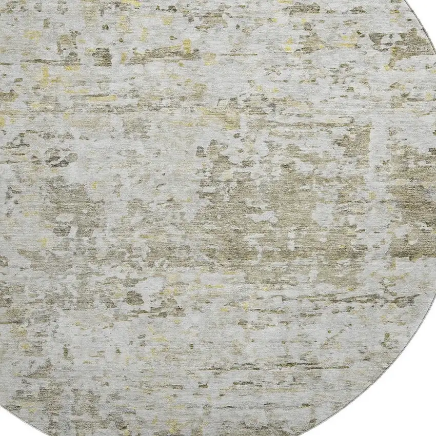 8' Taupe Beige And Gold Abstract Washable Round Rug With UV Protection Photo 2