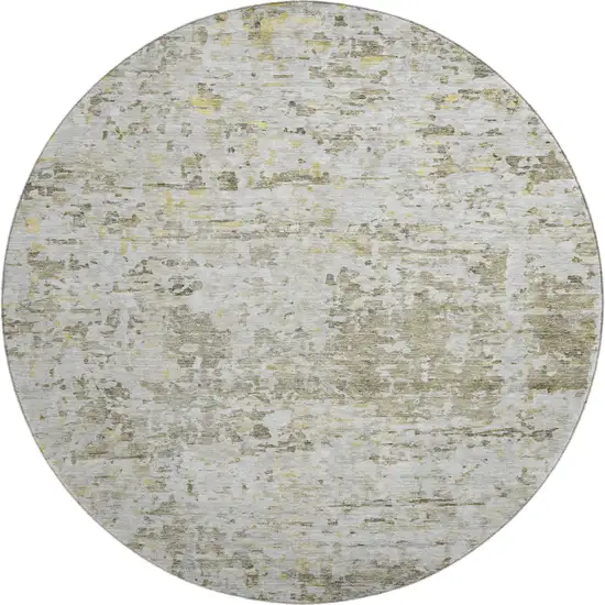 8' Taupe Beige And Gold Abstract Washable Round Rug With UV Protection Photo 1