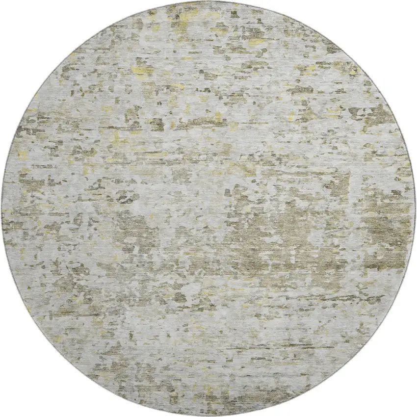 8' Taupe Beige And Gold Abstract Washable Round Rug With UV Protection Photo 1