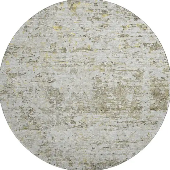 8' Taupe Beige And Gold Abstract Washable Round Rug With UV Protection Photo 3
