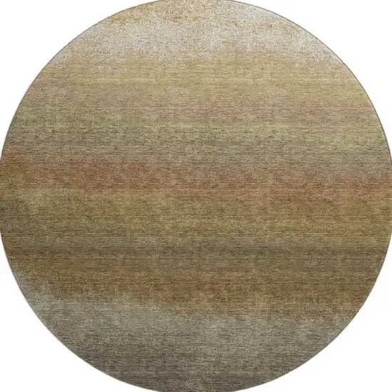 8' Taupe Beige And Gold Ombre Washable Round Rug With UV Protection Photo 4